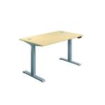 Jemini Sit/Stand Desk with Cable Ports 1200x800x630-1290mm Maple/Silver KF809715 KF809715