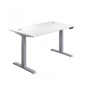 Jemini Sit/Stand Desk with Cable Ports 1200x800x630-1290mm White/Silver KF809739 KF809739