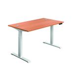 Jemini Sit/Stand Desk with Cable Ports 1200x800x630-1290mm Beech/White KF809746 KF809746