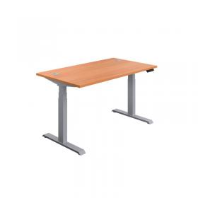 Jemini Sit/Stand Desk with Cable Ports 1400x800x630-1290mm Beech/Silver KF809807 KF809807