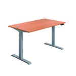 Jemini Sit/Stand Desk with Cable Ports 1400x800x630-1290mm Beech/Silver KF809807 KF809807