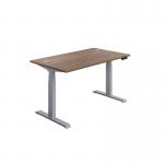 Jemini Sit/Stand Desk with Cable Ports 1400x800x630-1290mm Dark Walnut/Silver KF809814 KF809814