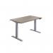 Jemini Sit/Stand Desk with Cable Ports 1400x800x630-1290mm Grey Oak/Silver KF809821 KF809821