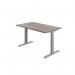 Jemini Sit/Stand Desk with Cable Ports 1400x800x630-1290mm Grey Oak/Silver KF809821 KF809821