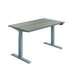 Jemini Sit/Stand Desk with Cable Ports 1400x800x630-1290mm Grey Oak/Silver KF809821 KF809821