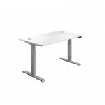 Jemini Sit/Stand Desk with Cable Ports 1400x800x630-1290mm White/Silver KF809852 KF809852