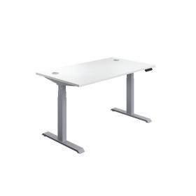 Jemini SitStand Desk with Cable Ports 1400x800x630-1290mm WhiteSilver KF809852 KF809852