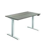 Jemini Sit/Stand Desk with Cable Ports 1400x800x630-1290mm Grey Oak/White KF809883 KF809883