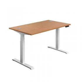 Jemini SitStand Desk with Cable Ports 1400x800x630-1290mm Nova OakWhite KF809906 KF809906