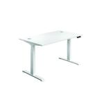 Jemini Sit/Stand Desk with Cable Ports 1400x800x630-1290mm White/White KF809913 KF809913