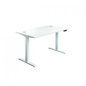 Jemini Sit/Stand Desk with Cable Ports 1400x800x630-1290mm White/White KF809913 KF809913