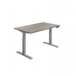 Jemini Sit/Stand Desk with Cable Ports 1600x800x630-1290mm Grey Oak/Silver KF809944 KF809944