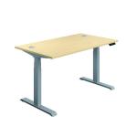 Jemini Sit/Stand Desk with Cable Ports 1600x800x630-1290mm Maple/Silver KF809951 KF809951