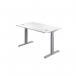 Jemini Sit/Stand Desk with Cable Ports 1600x800x630-1290mm White/Silver KF809975 KF809975