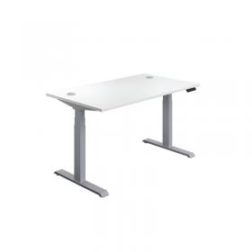 VOW Jemini SitStand Desk with Cable Ports 1600x800x630-1290mm WhiteSilver KF809975 KF809975