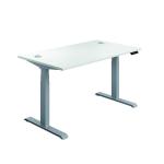 Jemini Sit/Stand Desk with Cable Ports 1600x800x630-1290mm White/Silver KF809975 KF809975