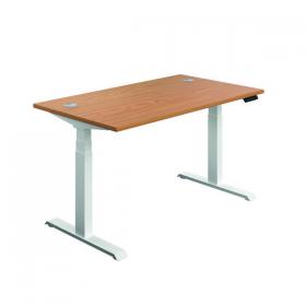 Jemini SitStand Desk with Cable Ports 1600x800x630-1290mm Nova OakWhite KF810025 KF810025