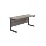 Jemini Rectangular Single Upright Cantilever Desk 1600x600x730mm Grey OakBlack KF810827 KF810827