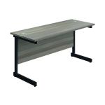 Jemini Rectangular Single Upright Cantilever Desk 1600x600x730mm Grey Oak/Black KF810827 KF810827