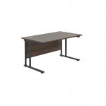 Jemini Rectangular Double Upright Cantilever Desk 1400x800x730mm Dark Walnut/Black KF810940 KF810940