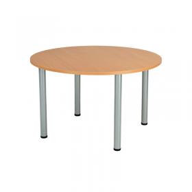 Jemini Circular Meeting Table 1200x1200x730mm Beech/Silver KF816562 KF816562