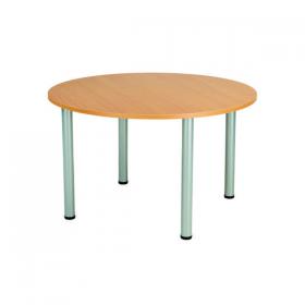 Jemini Circular Meeting Table 1200x1200x730mm Beech/Silver KF816562 KF816562