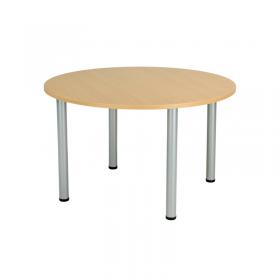VOW Jemini Circular Meeting Table 1200x1200x730mm Nova OakSilver KF816585 KF816585