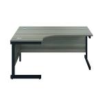 Jemini Radial Left Hand Single Upright Cantilever Desk 1600x1200x730mm Grey Oak/Black KF819646 KF819646