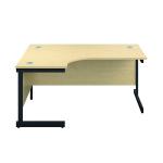 Jemini Radial Left Hand Single Upright Cantilever Desk 1600x1200x730mm Maple/Black KF819654 KF819653