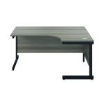 Jemini Radial Right Hand Single Upright Cantilever Desk 1600x1200x730mm Grey Oak/Black KF819714 KF819714