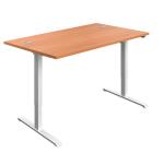 Jemini Single Motor Sit/Stand Desk with Cable Ports 1400x800x730-1220mm Beech/White KF819947 KF819947