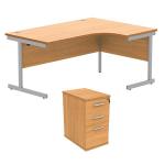 Astin Radial Right Hand SU Desk +Desk High Pedestal 1600x1200 Norwegian Beech/Silver KF820017 KF820017
