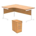 Astin Radial Left Hand SU Desk +Desk High Pedestal 1600x1200 Norwegian Beech/Arctic White KF820027 KF820027