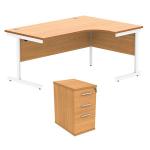 Astin Radial Right Hand SU Desk +Desk High Pedestal 1600x1200 Norwegian Beech/Arctic White KF820037 KF820037