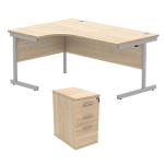 Astin Radial Left Hand SU Desk +Desk High Pedestal 1600x1200 Canadian Oak/Silver KF820047 KF820047