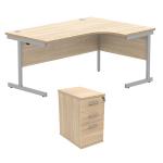 Astin Radial Right Hand SU Desk +Desk High Pedestal 1600x1200 Canadian Oak/Silver KF820057 KF820057