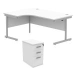 Astin Radial Left Hand SU Desk +Desk High Pedestal 1600x1200 Arctic White/Silver KF820087 KF820087