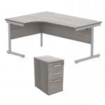 Astin Radial Left Hand SU Desk +Desk High Pedestal 1600x1200 Alaskan Grey OakSilver KF820127 KF820127