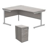 Astin Radial Left Hand SU Desk +Desk High Pedestal 1600x1200 Alaskan Grey Oak/Silver KF820127 KF820127