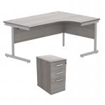 Astin Radial Right Hand SU Desk +Desk High Pedestal 1600x1200 Alaskan Grey OakSilver KF820137 KF820137