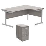 Astin Radial Right Hand SU Desk +Desk High Pedestal 1600x1200 Alaskan Grey Oak/Silver KF820137 KF820137