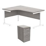 Astin Radial Left Hand SU Desk +Desk High Pedestal 1600x1200 Alaskan Grey Oak/Arctic White KF820148 KF820148