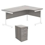 Astin Radial Right Hand SU Desk +Desk High Pedestal 1600x1200 Alaskan Grey Oak/Arctic White KF820157 KF820157