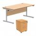 Astin Rectangular Desk 1600x800x730mm +2Drw Under Desk Pedestal Norwegian BeechSilver KF820167 KF820167