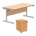 Astin Rectangular Desk 1600x800x730mm +2Drw Under Desk Pedestal Norwegian Beech/Silver KF820167 KF820167