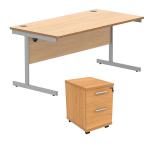 Astin Rectangular Desk 1600x800x730mm +2Drw Under Desk Pedestal Norwegian Beech/White KF820177 KF820177