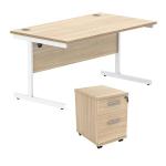 Astin Rectangular Desk 1600x800x730mm +2Drw Under Desk Pedestal Canadian Oak/Silver KF820187 KF820187