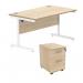 Astin Rectangular Desk 1600x800x730mm +2Drw Under Desk Pedestal Canadian Oak/Arctic White KF820197 KF820197