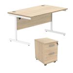 Astin Rectangular Desk 1600x800x730mm +2Drw Under Desk Pedestal Canadian Oak/Arctic White KF820197 KF820197
