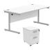 Astin Rectangular Desk 1600x800x730mm +2Drw Under Desk Pedestal Arctic White/Silver KF820207 KF820207